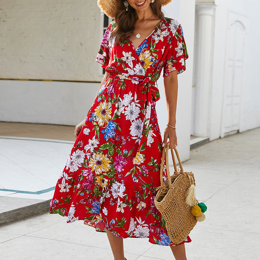 Rochie de primavara si vara pentru femei, model nou cu imprimeu, in stil vintage, rochie lunga