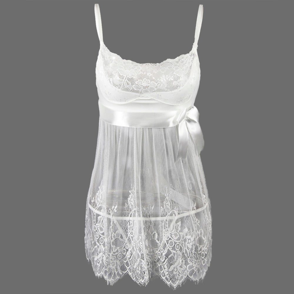 Camasa de noapte pentru femei, pentru primavara si vara, model transparent cu dantela si bretele