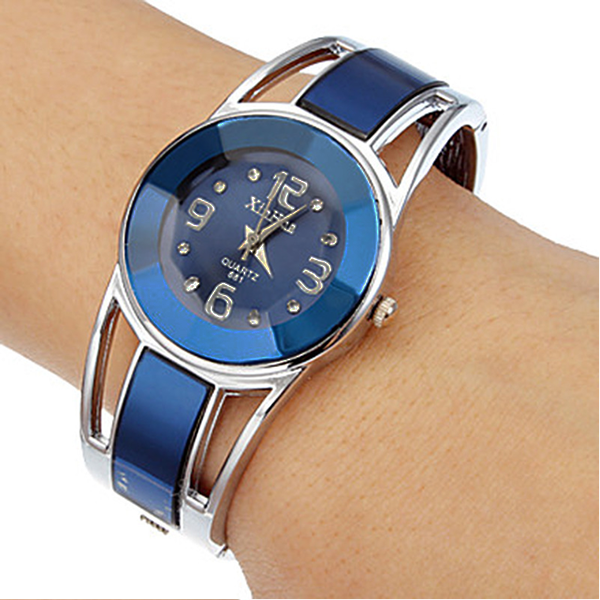 Ceas de mana cu bratara albastra, pentru femei, firma de lux, elegant, cu cadran din otel inoxidabil si mecanism cu Quartz, un ceas de dama modern