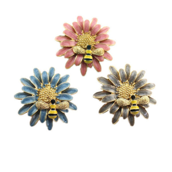 Fashion Color Drop Glaze Bees Collecting Honey Chrysanthemum Sunflower Wild Brooches