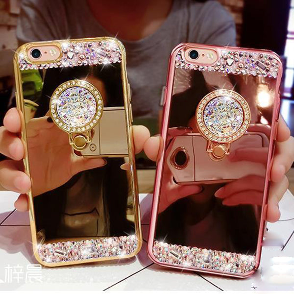 Carcasa cu suport pentru telefon, cu cristale si oglinda, pentru iPhone 7 7 Plus 8 8 Plus 6 6s Plus