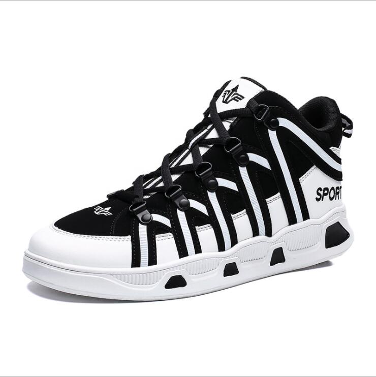 Pantofi sport moderni pentru barbati, model cool atletic pentru alergare sau sporturi de exterior, cu alb si negru