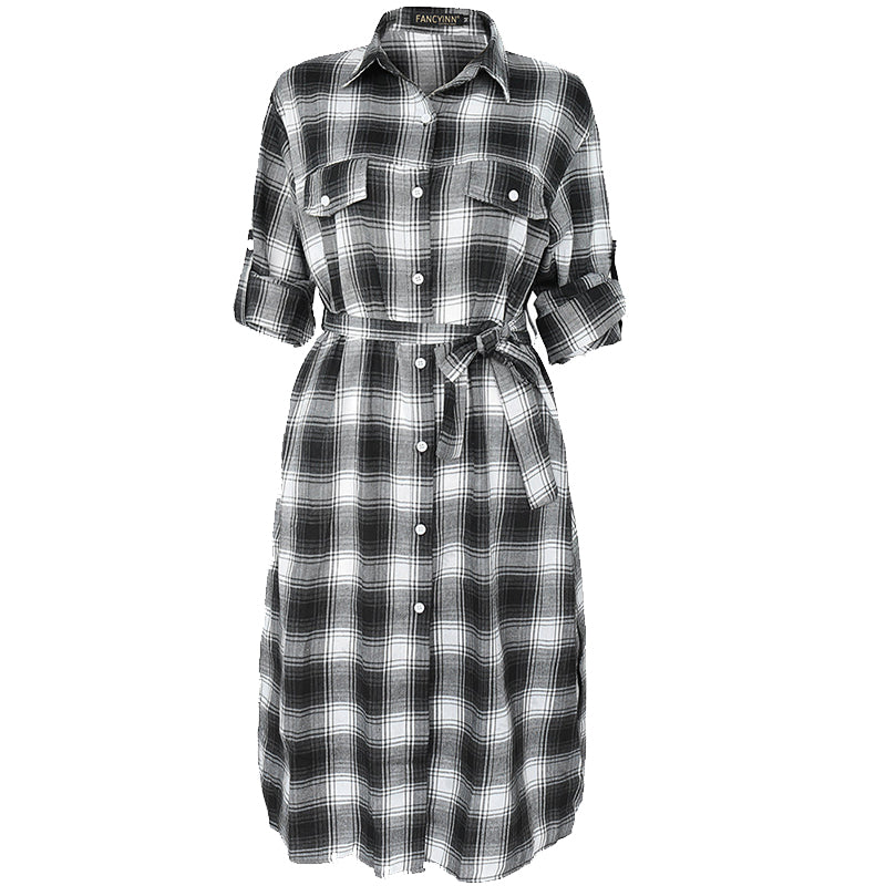 Rochie lunga model cama?a cu maneci lungi pentru femei, stil vintage, rochie din tartan