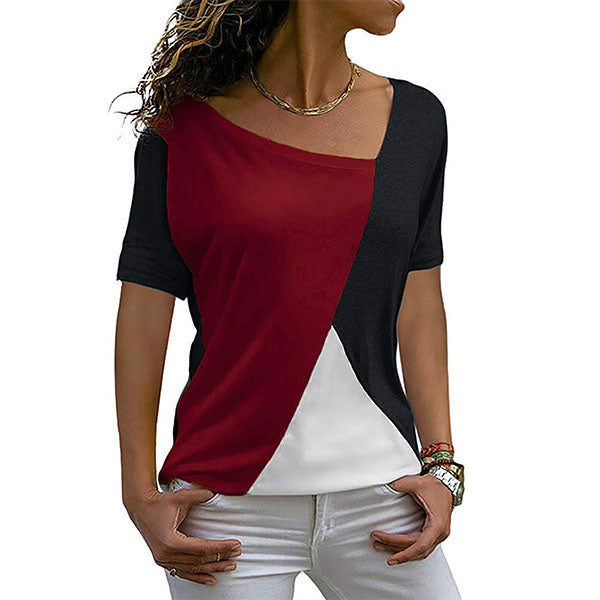 Tricou cu maneci scurte pentru femei, model casual, tricou in culori contrastante, potrivit pentru timpul liber