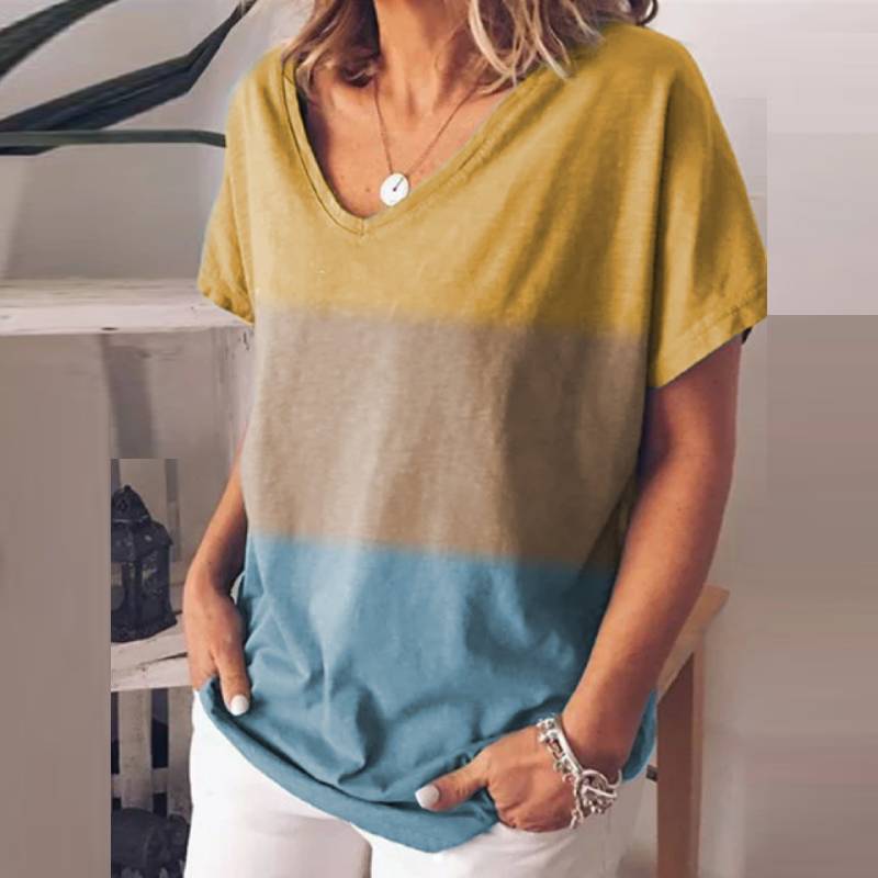 Bluza cu imprimeu in dungi pentru femei, cu maneca scurta, pentru timpul liber