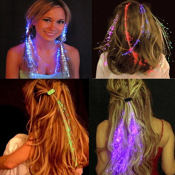 Accesorii luminoase pentru par, colorate, cu becuri led ?i fibra de sticla, pachet de 5 bucati