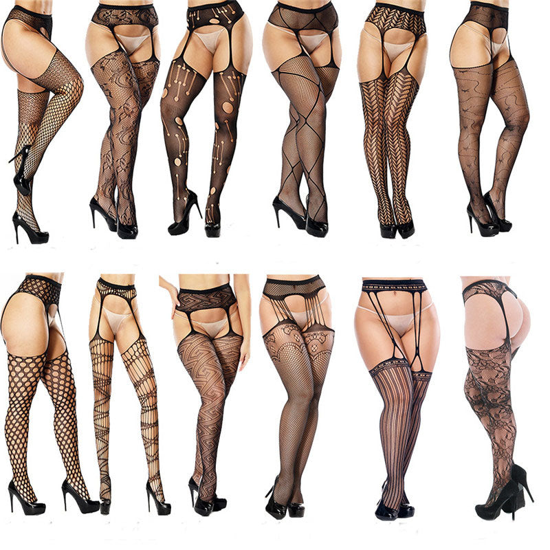 1 pereche de dresuri sexy pentru femei, marime mare, cu portjartier sexy, diverse modele transparente, cu broderie sau cu plasa