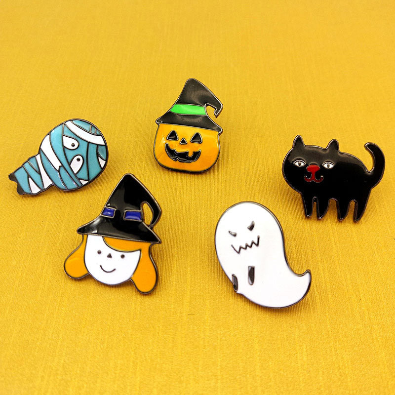 Brosa nostima in forma de mumie, vrajitoare, pisica neagra, fantoma sau dovleac, accesorii pentru Halloween