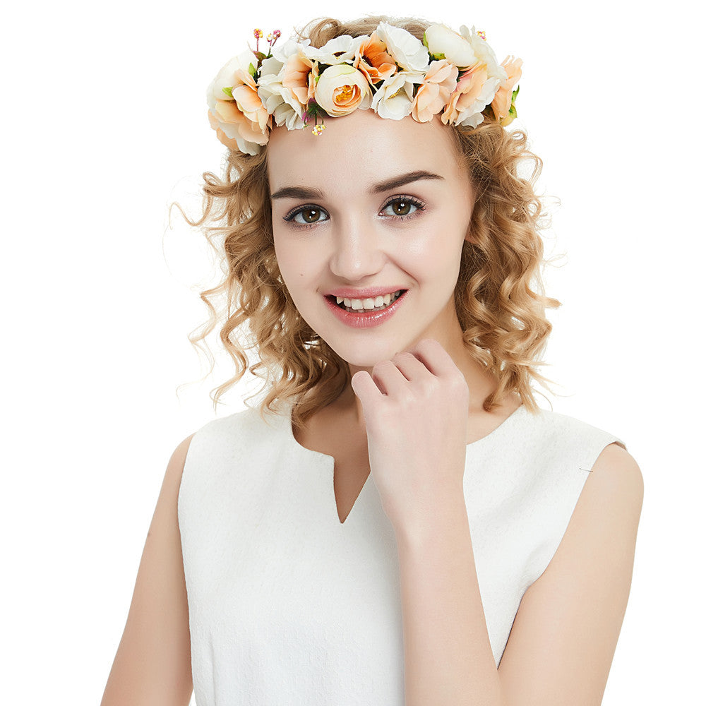 Accesoriu festiv pentru par in stil boem, cu flori colorate artificiale, coronita accesoriu potrivit pentru nunta sau diverse ocazii