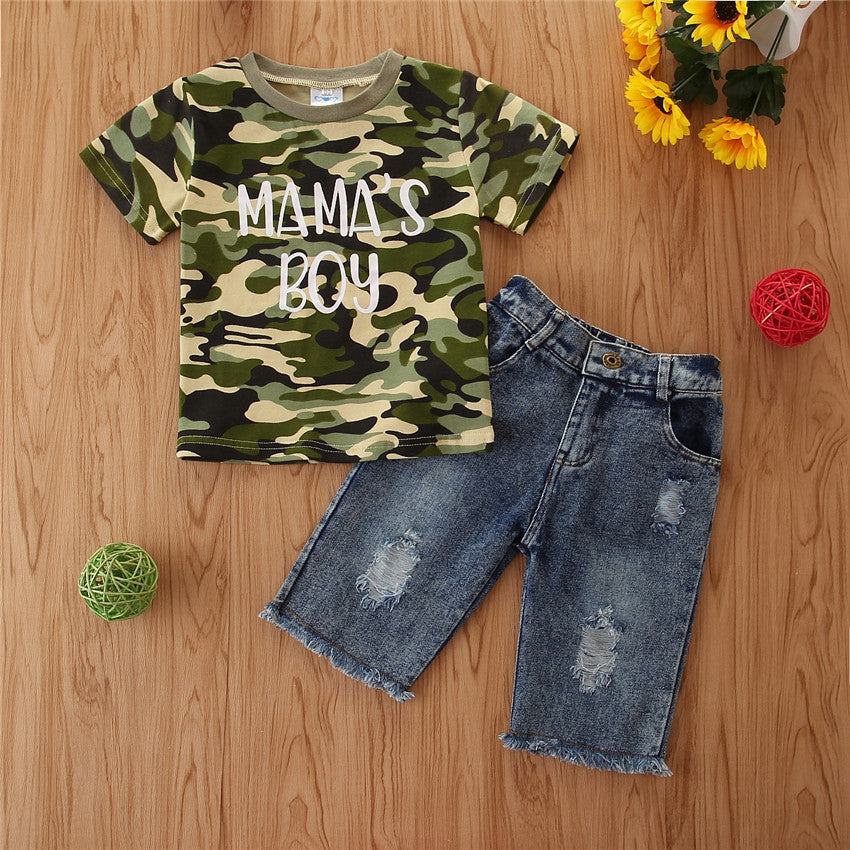 

Tricou de camuflaj cu mânecă scurtă pentru copii pentru băieți, set de blugi + Set de blugi