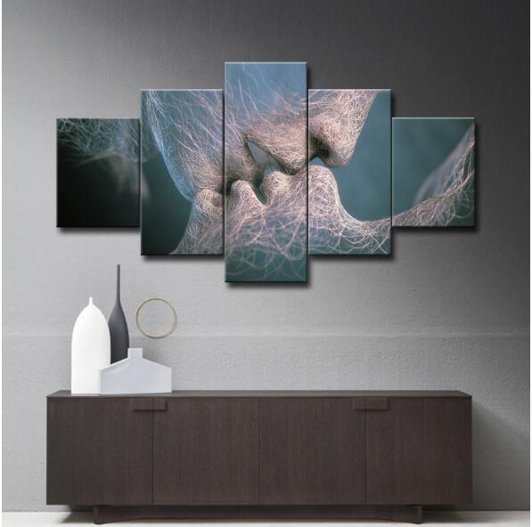 Set de 5 picturi decorative pe panza, pentru sufragerie, cu model abstract