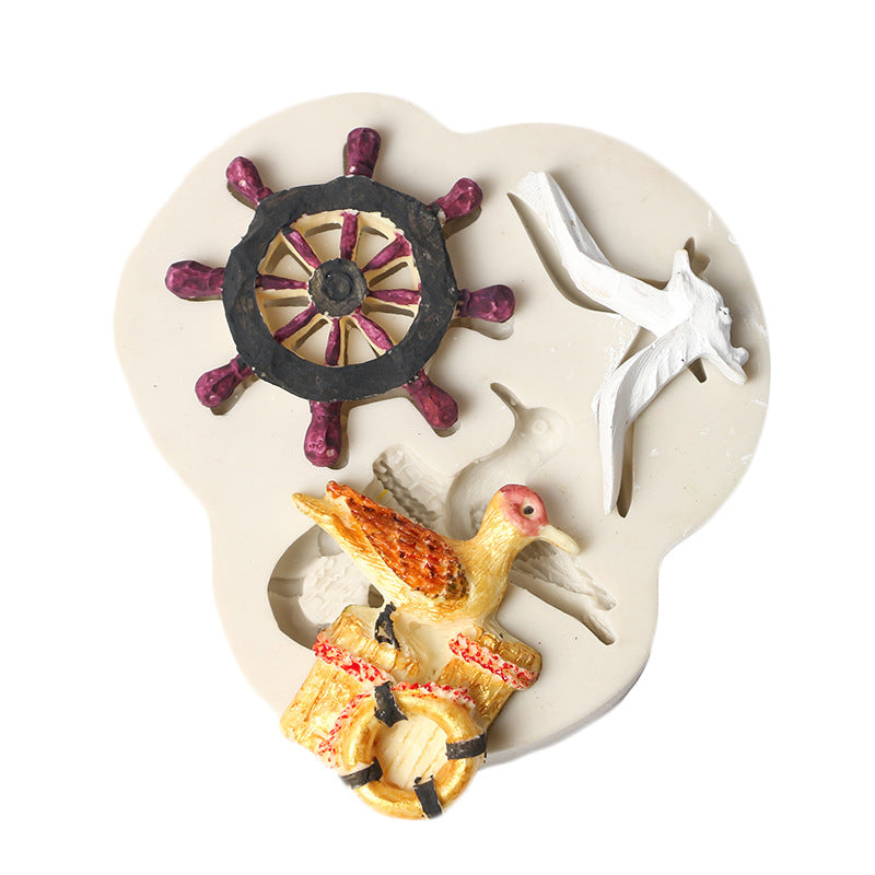 Matrita din silicon alimentar pentru biscuiti sau pasta fondant, cu modele marine si de pescarusi