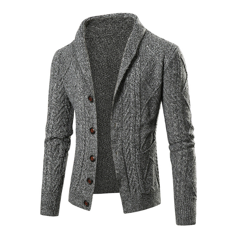 Jacheta moderna de toamna si iarna pentru barbati, din amestec de bumbac si poliester, cardigan cu doua buzunare