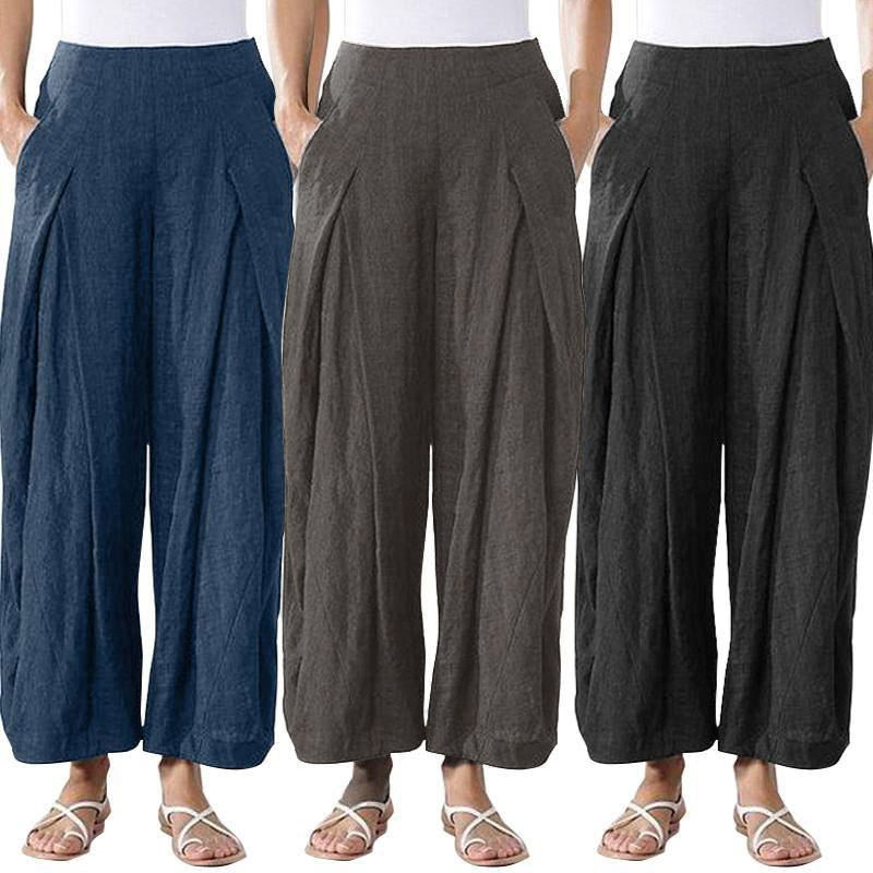 Pantaloni largi cu talie elastica pentru femei, culoare uni, pantaloni din amestec de bumbac, model casual, potrivit pentru timpul liber