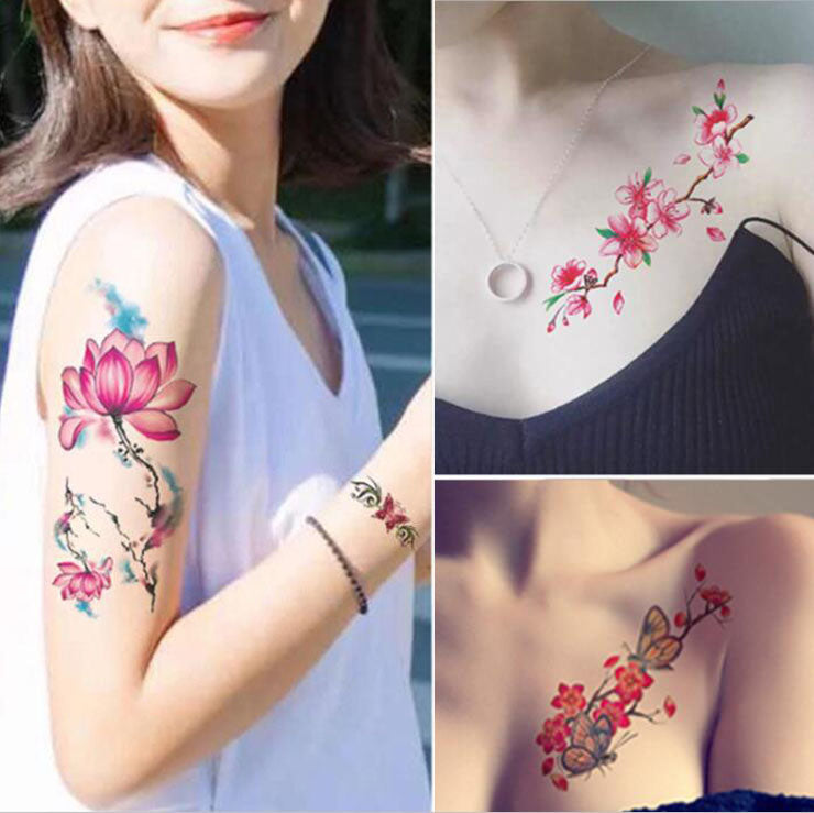 Sticker tatuaj colorat cu model floral, rezistent la apa, pentru arta pe corp