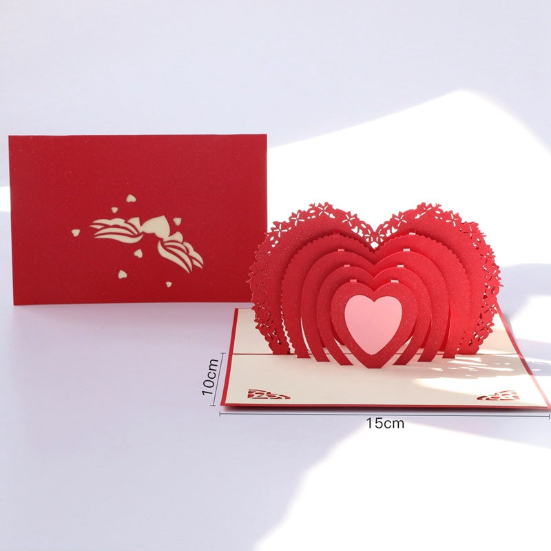 Felicitare tip invitatie la nunta realizata manual, model 3D cu inima cu orificii, 1 buc