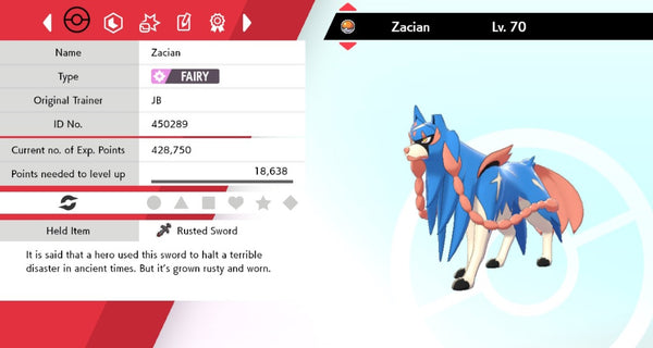 Legendary Zacian Pokemon Sword And Shield 6iv Pokemon