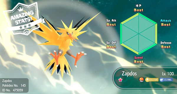 Shiny Legendary Zapdos Pokemon Lets Go 6iv Pokemon Shiny Pokemon Legendary Pokemon