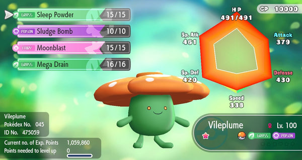 Shiny Vileplume Pokemon Lets Go 6iv Pokemon Shiny Pokemon