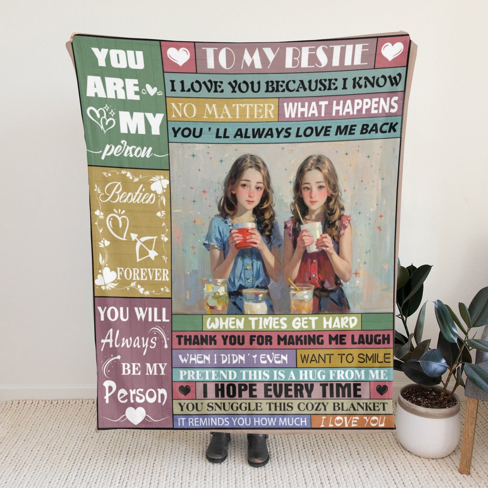 Bestie Blanket, Best Friend Birthday Gifts, Sister Throw Blanket Graduation Gifts Ideas for Women, Friendship Unique Gifts