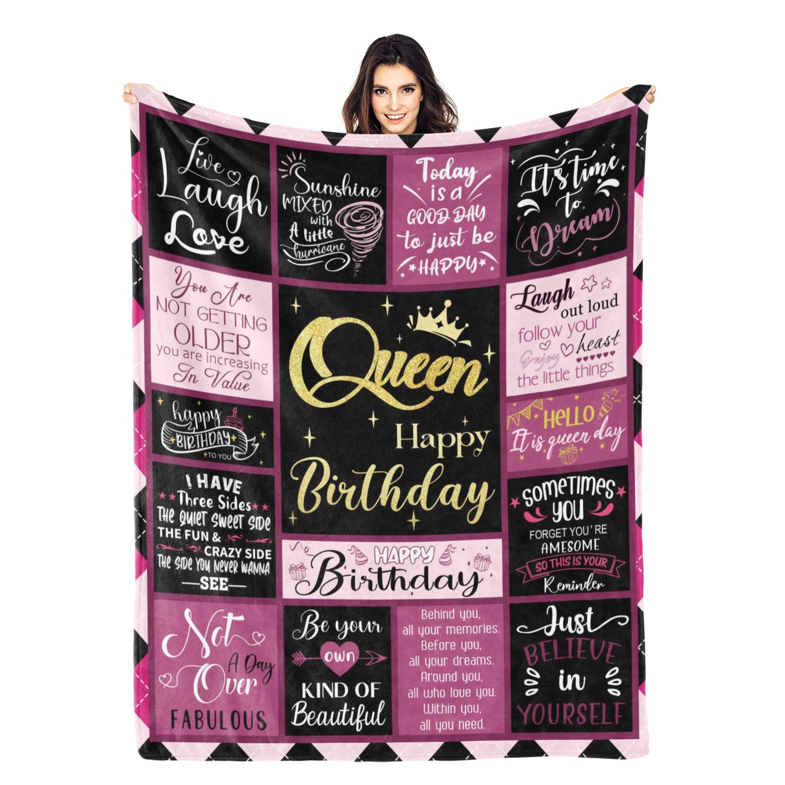 Birthday Gifts for Women Blanket, Happy Birthday Decorations Throw for Girls Her Friend Mom Sister Grandma Wife