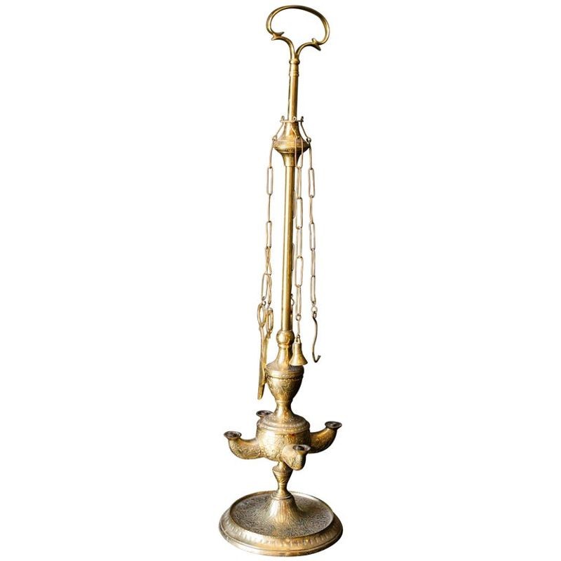 Anglo Raj Antique Century Brass Oil Lamp - E-mosaik