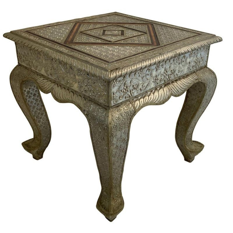 Anglo Indian Mughal Teak Inlaid Square Side Table - E-mosaik