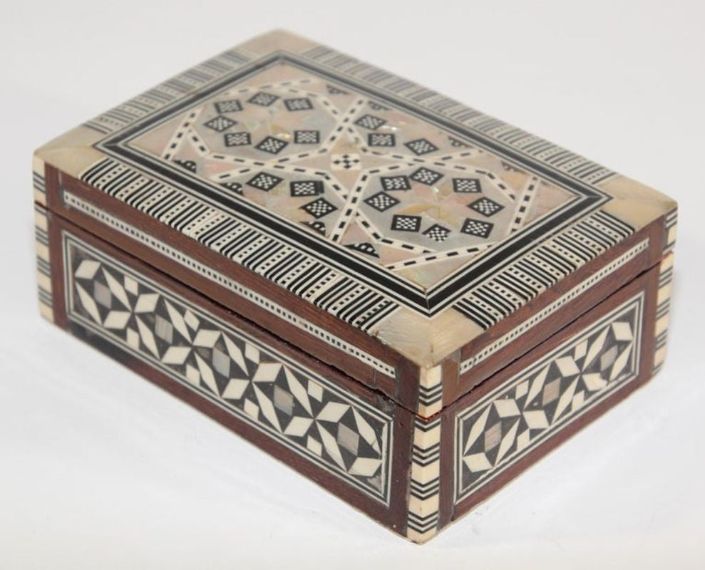 Middle Eastern Mosaic Moorish Mother of Pearl Inlaid Trinket Box - E-mosaik