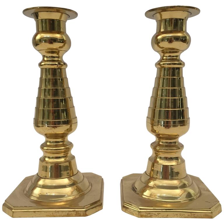 Antique 19th Century English Bronze 'Push-Up' Candlesticks, a Pair —  East2West Furniture