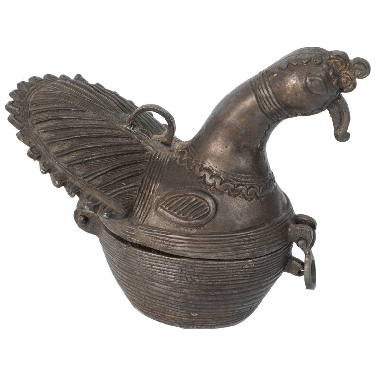 Hanging Bronze Oil Lamp in the Shape of a Bird India - E-mosaik