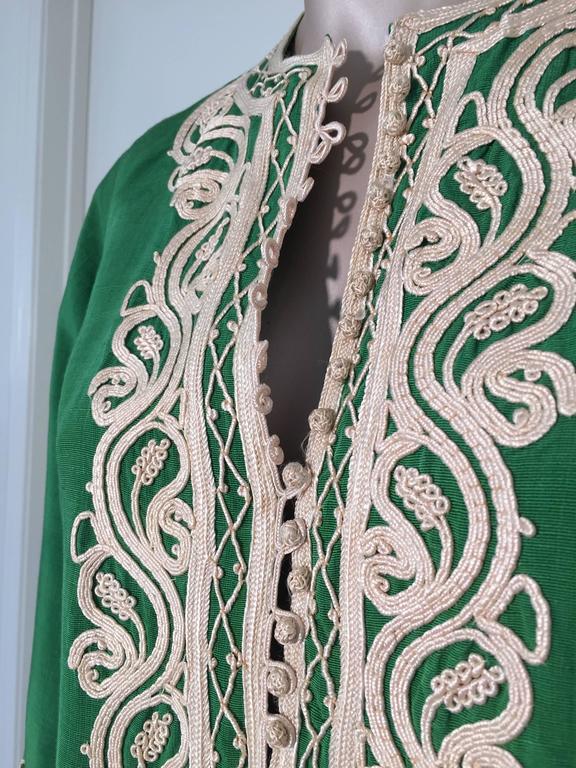 Moroccan Caftan Emerald Green Silk Kaftan Size S to M - E-mosaik