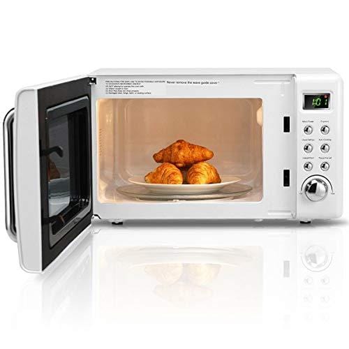 700 Watt Glass Turntable Retro Countertop Microwave Oven, 5 Power Level, 8 Auto Cook Menus, Dimension 18 x 14 x 10 inches, Capacity 0.7 Cubic feet, Fit small Apartments, Studios, Dorms, etc.