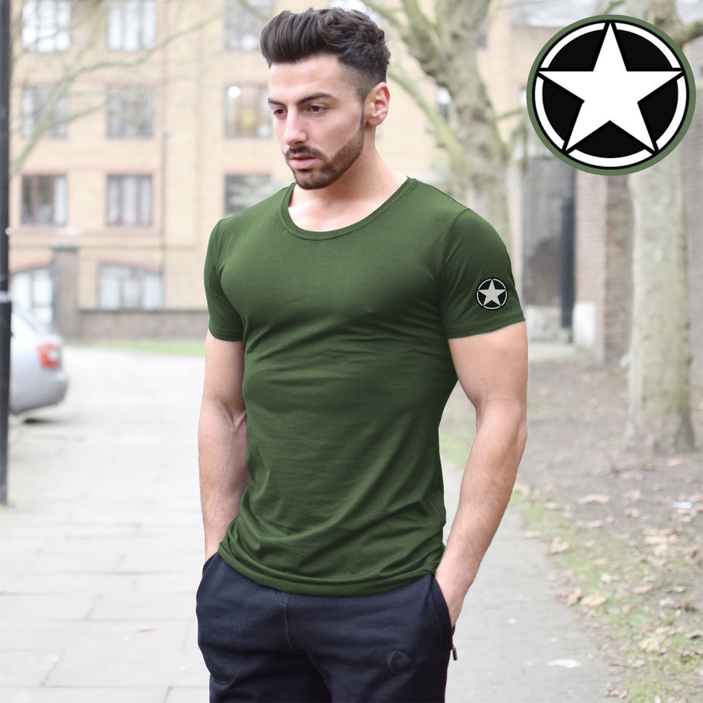 Olive Green Round Neck Half Sleeve Printed T Shirts For Men by LAZYCHU–  