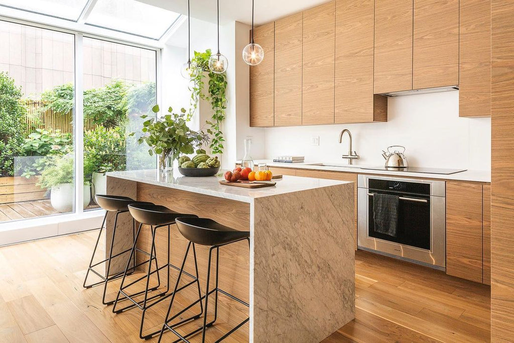 Warm neutral toned kitchen with modern feel