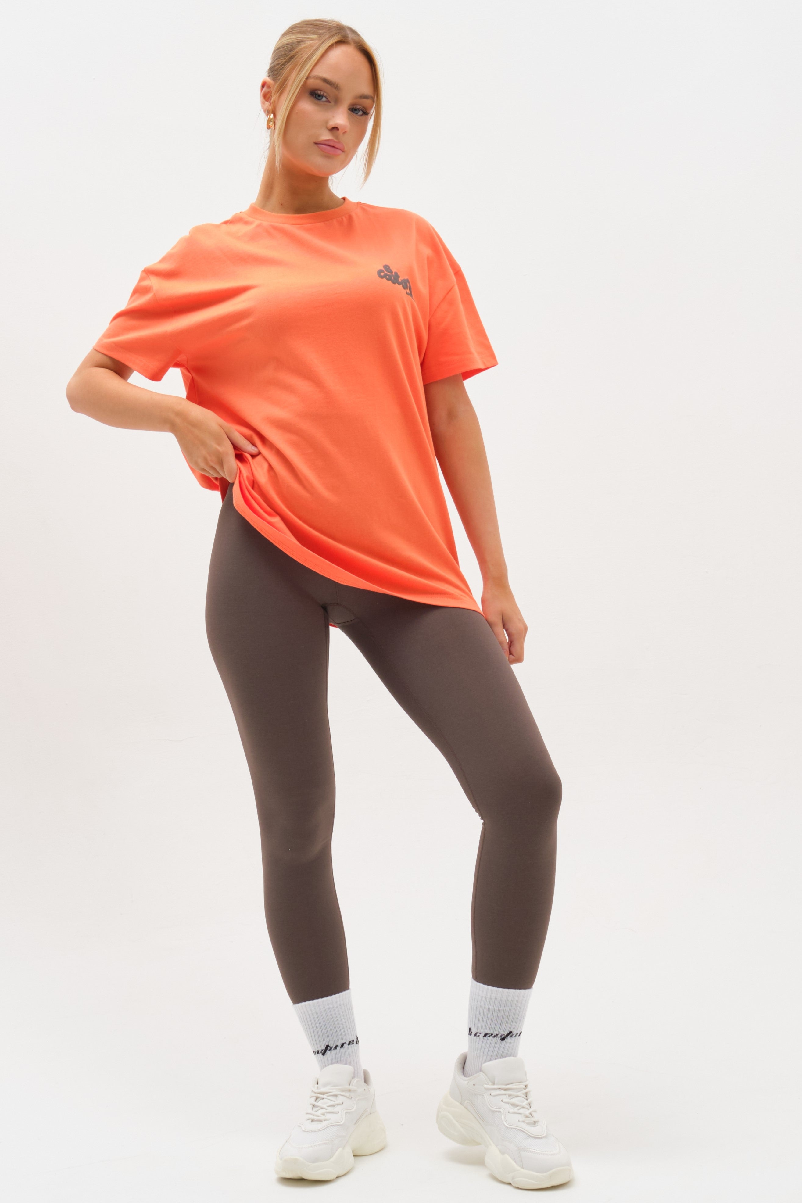 Image of Windsor T-Shirt & Leggings Set - Coral / Grey