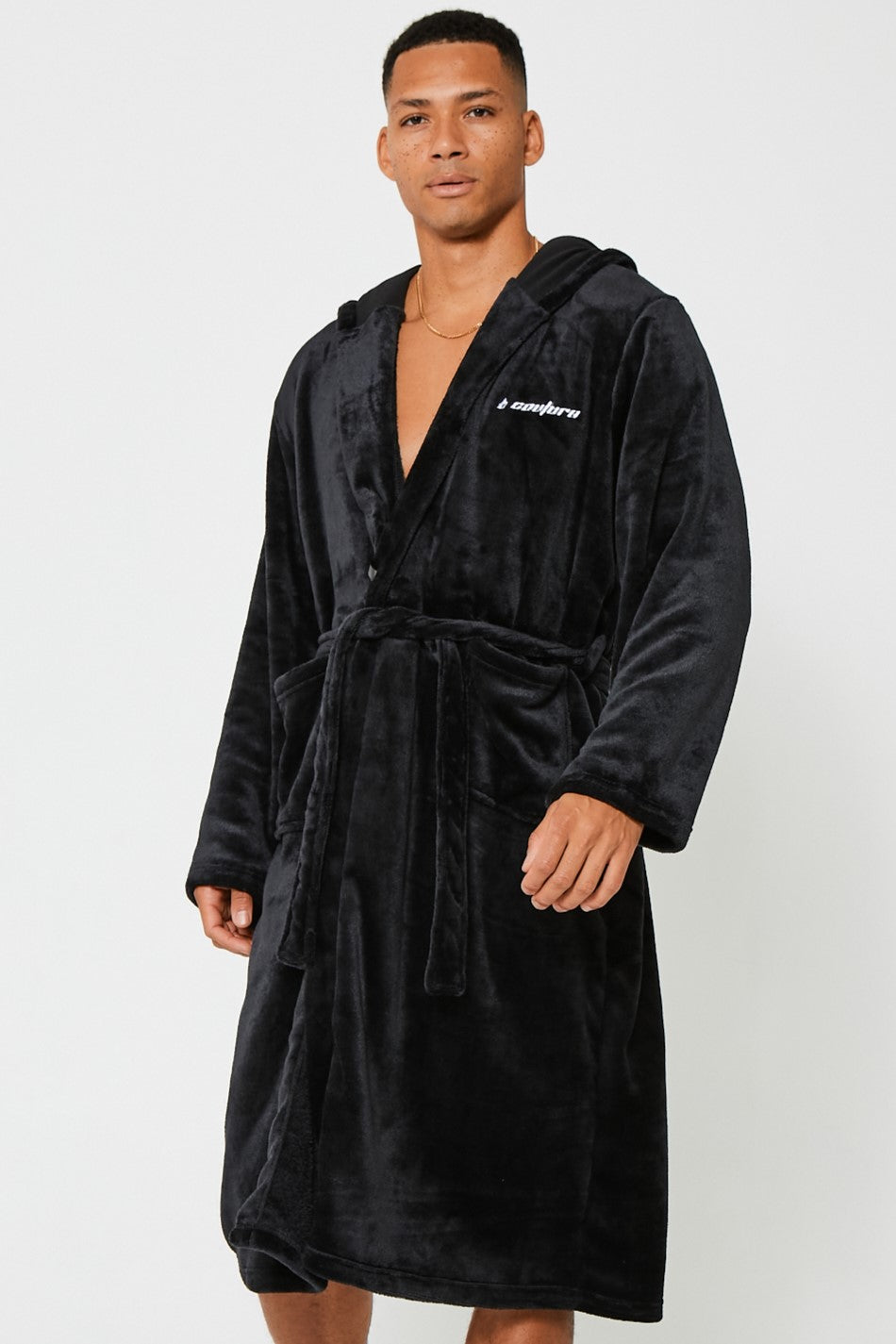 Image of Fletcher Street Hooded Dressing Gown - Black