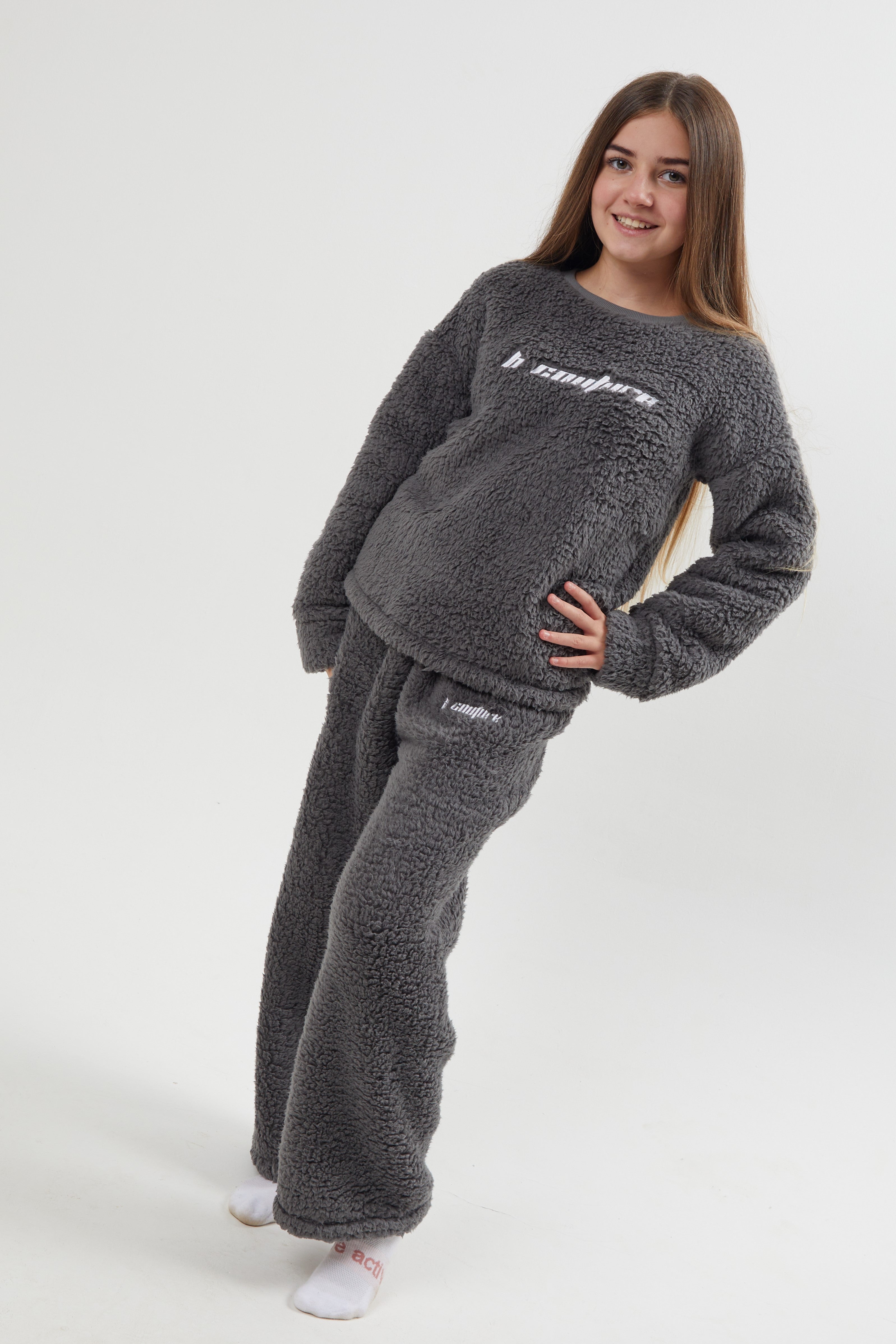 Image of Wellington Teddy Fleece Pyjama Set - Charcoal Grey