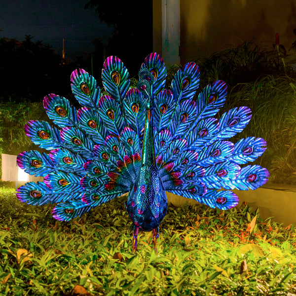 Alpine Lawn Art Peacock Blue Metallic Statue Indoor/Outdoor