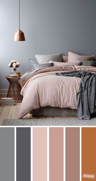 bedroom in copper grey with pink