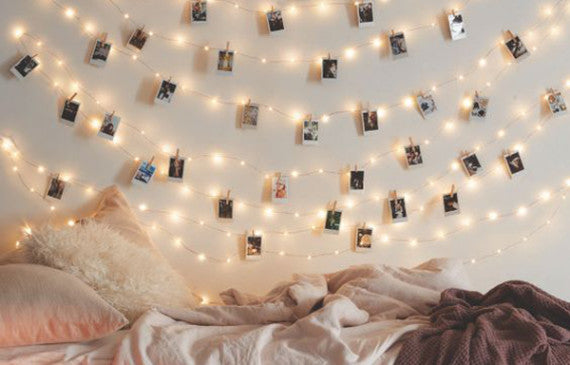 string lights decor pictures wall