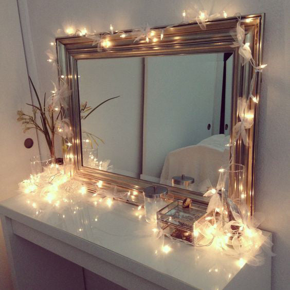 decor mirror with string lights