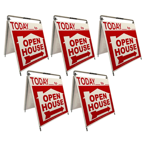 Open House Sign Metal A-Frame Kit - 5 Pack - Today- House Graphic - Red