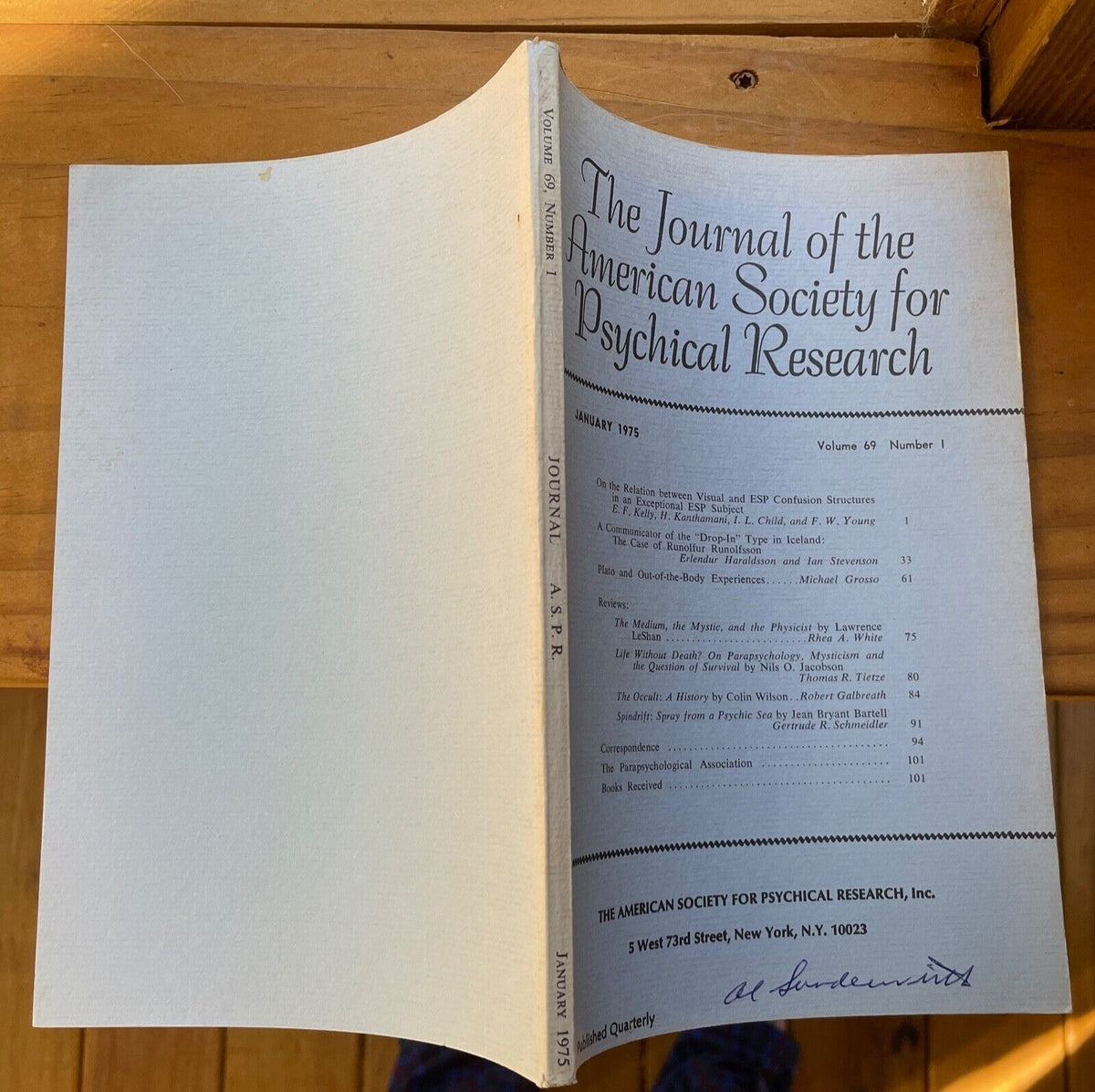 1975 JOURNAL OF AMERICAN SOCIETY FOR PSYCHICAL RESEARCH ASPR - ESP, OU ...