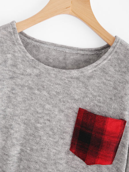 Plaid patch pocket oversize sweater (1462519693355)