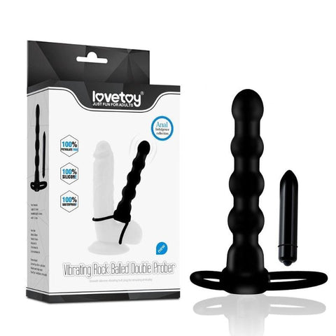 LoveToy Vibrating Rock Balled Double Cock Ring Anal Prober