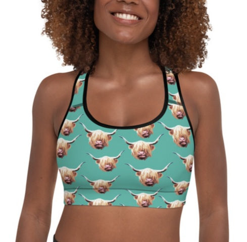 Turquoise Cattle Brands Sports Bra