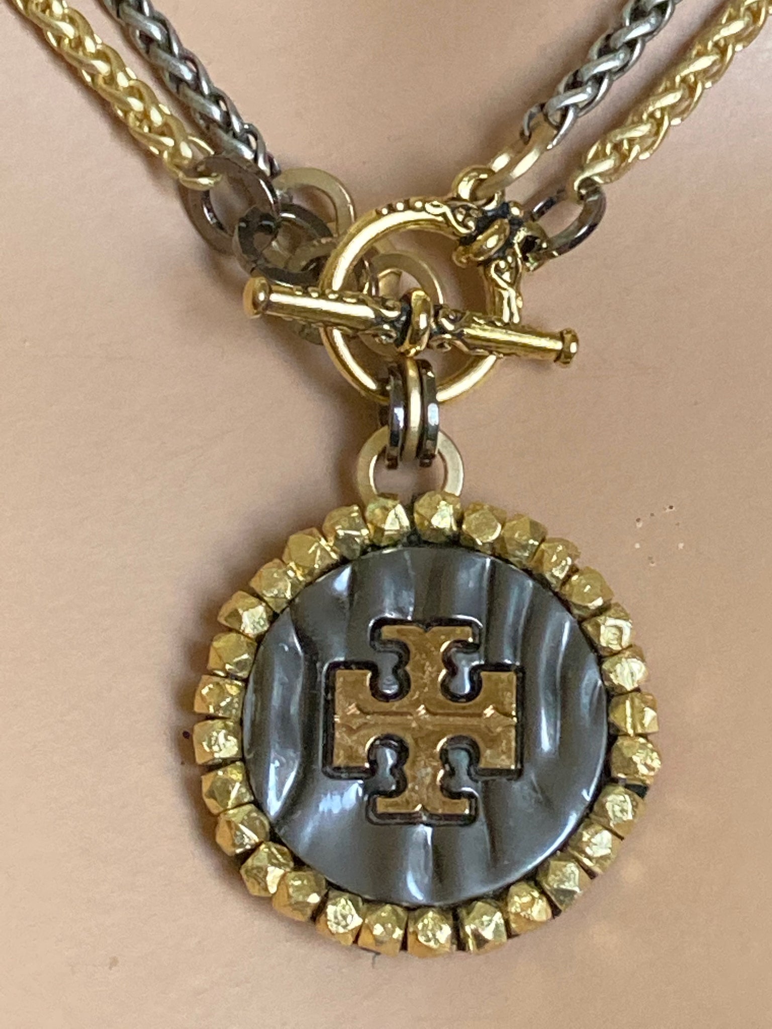 1” Mixed Metal Tory Burch Button Necklace (only 1!) – suewoojewels