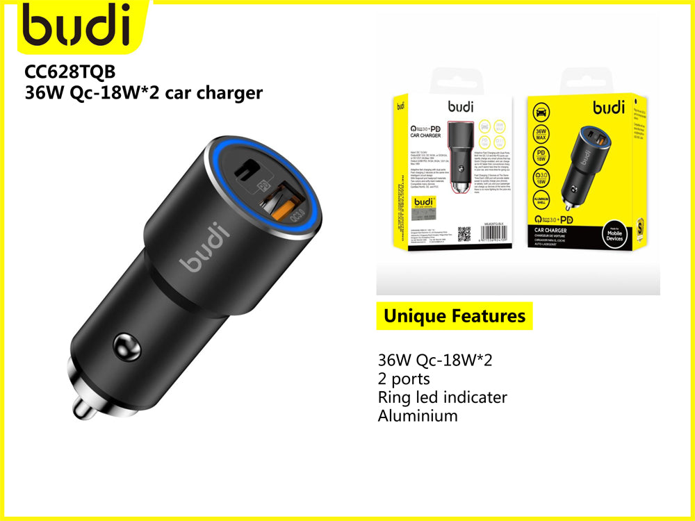 Budi 36W PD quick car charger M8J628TQ – SKYLINE mobile accessories wholesale