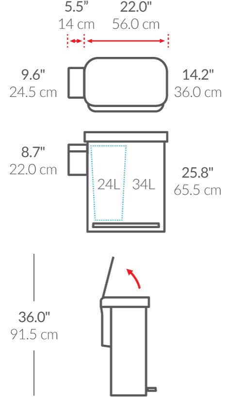 cubo rectangular de doble compartimento con pedal + cubo para basura orgánica