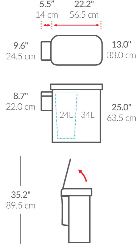 58 l rechteckiger Sensorabfalleimer mit Doppelfach + Kompost-Caddy